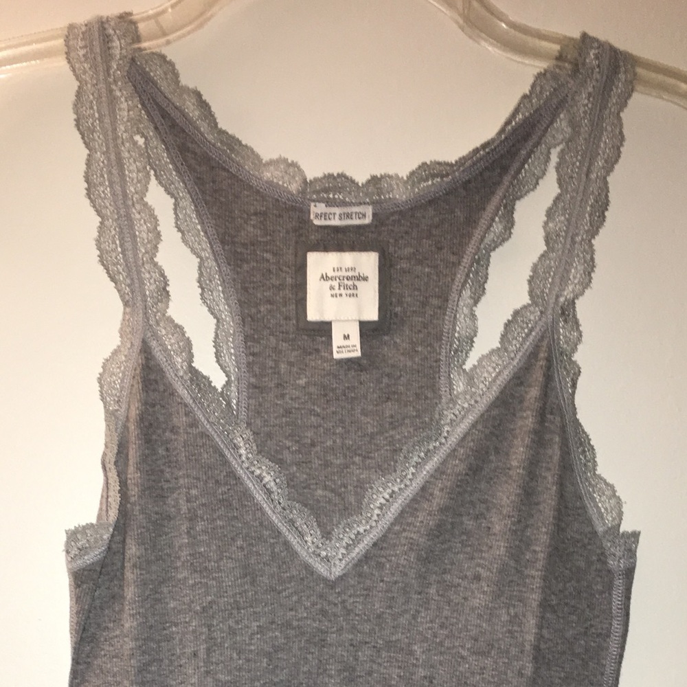 Gray lace racerbank tank top